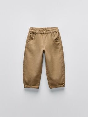 ZARA KIDS Taupe Brown Pull-On Cotton Trousers